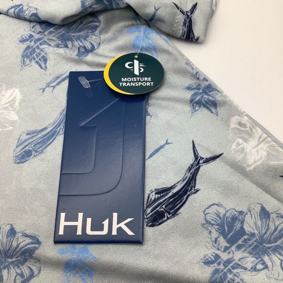 Huk Mens KC Pursuit Printed‎ Whale Pattern Fishing Polo Size Large NWT - Picture 5 of 8